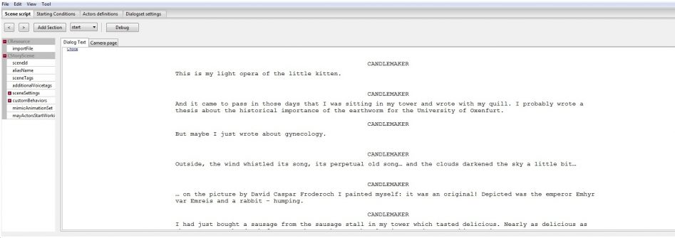 Инструмент диалогов в The Witcher 3 работает по аналогии с киносценарием; на изображении показан пример из редактора Redkit для The Witcher 2: Assassins of Kings.