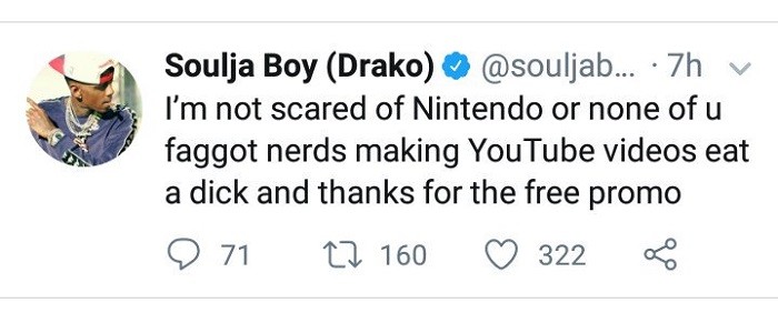 Рэпер Soulja Boy заявил, что не боится Nintendo и обматерил критиков